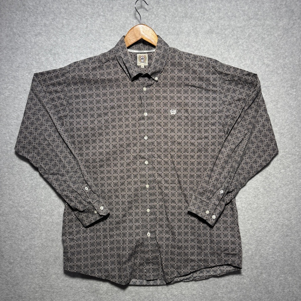Cinch Men's Gray & Black Patterned Button Down‎ Shirt